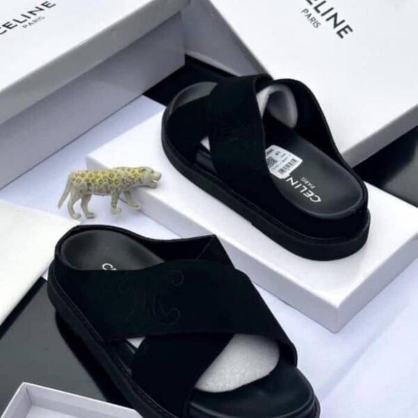 CELINE Triomphe Cross-Strap Sandal – Black Suede