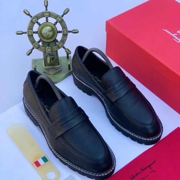Salvatore Ferragamo Black Pebbled Leather Loafers